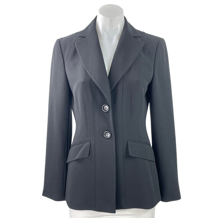 Ann Taylor Womens Black Long Sleeve Notch Lapel Pocket Blazer Coat Jacket Size 2