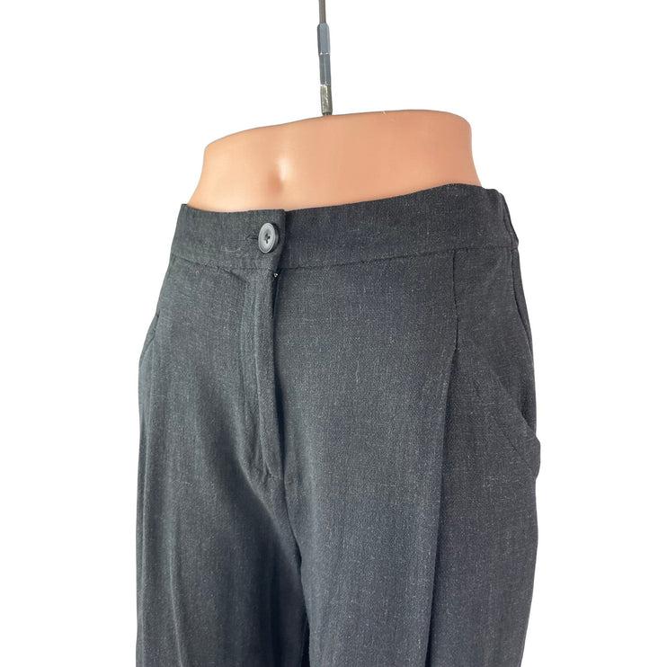 ASOS Women's Black Linen Pleated High Rise Tapered Cropped Trousers Pants Size 4