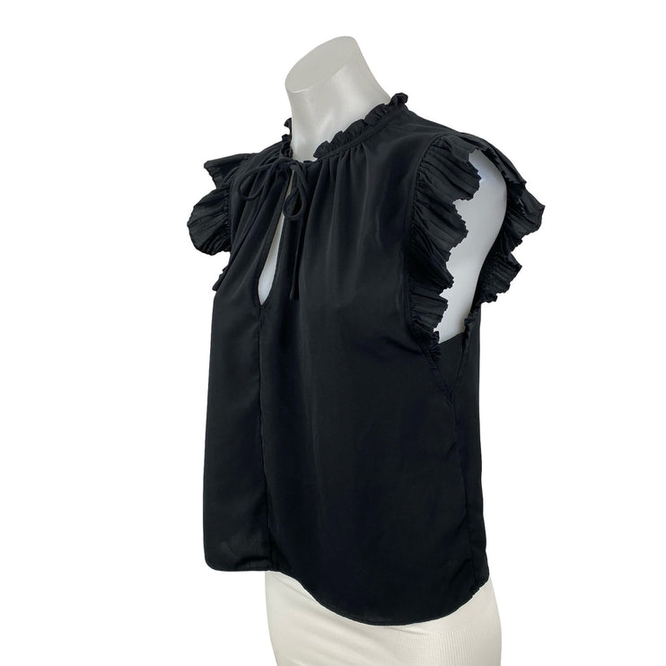 Abercrombie & Fitch Black Ruffle Tie Flutter Sleeve Mock Neck Blouse Top Size S