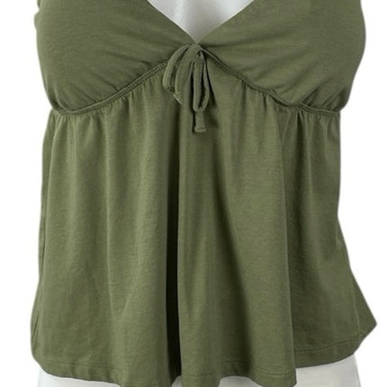 Urban Rebel Green Tie Front V Neck Sleeveless Flared Cami Camisole Tank Top Sz L