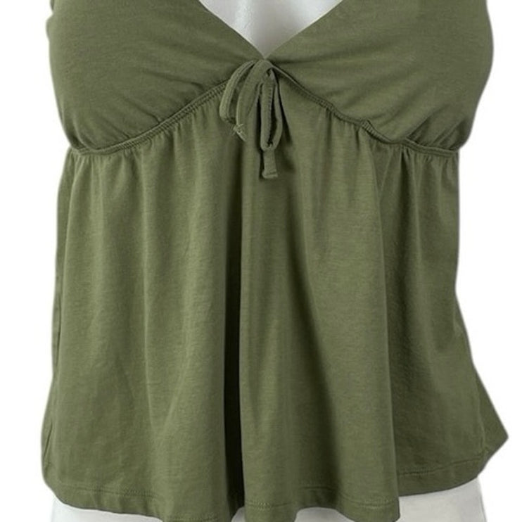 Urban Rebel Green Tie Front V Neck Sleeveless Flared Cami Camisole Tank Top Sz L