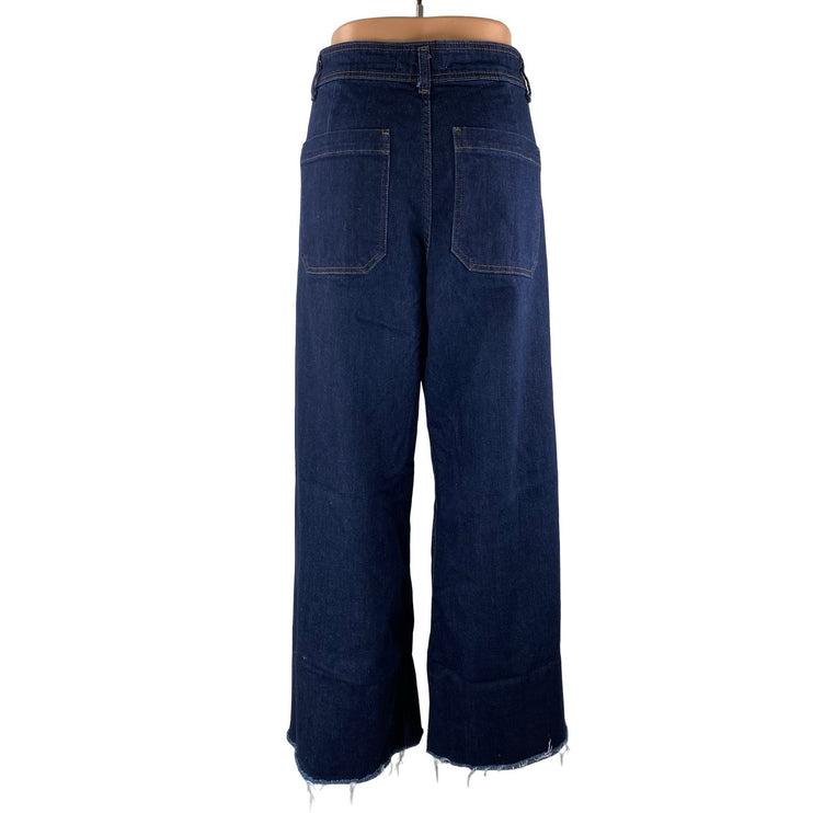 Zara Women's Blue Dark Wash High Waisted Wide Leg Palazzo Denim Jeans Size 10