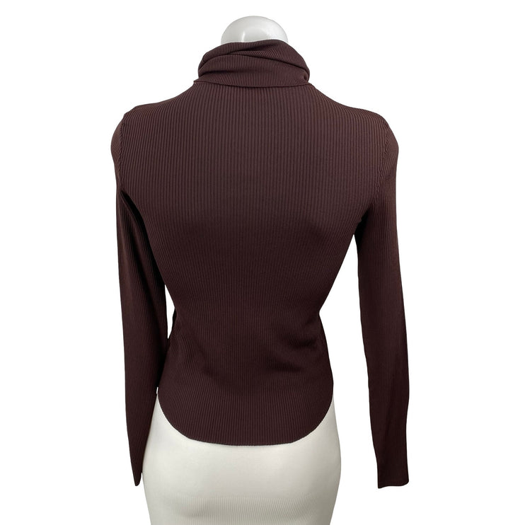 Zara Women's Brown Long Sleeve Turtleneck Ribbed Knit Slim Sweater Top Size M