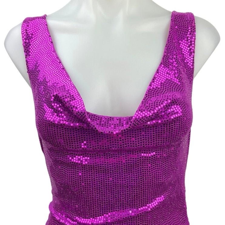 Urban Outfitters Purple Dua Cowl Neck Sequin Sleeveless Mini Bodycon Dress Sz XS