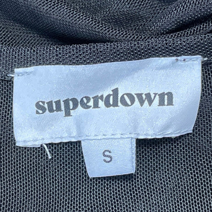 Superdown Women's Black Sleeveless Sheer Mesh Draped Cowl Neck Bodysuit Top Sz S