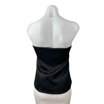 Women Black Gold Button Down Strapless Sleeveless Bandeau Tube Blouse Top Size L