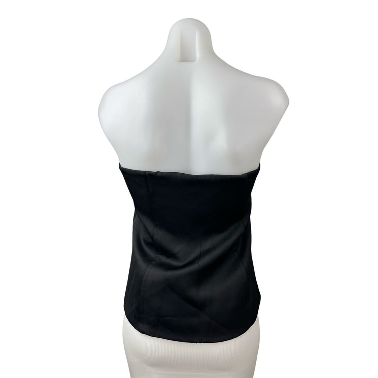 Women Black Gold Button Down Strapless Sleeveless Bandeau Tube Blouse Top Size L