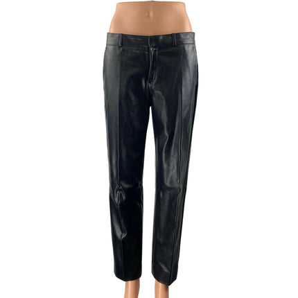 Banana Republic Womens Black Faux Leather Vegan Straight Trousers Pants Size 2