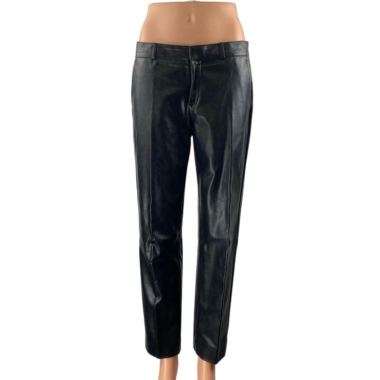Banana Republic Womens Black Faux Leather Vegan Straight Trousers Pants Size 2