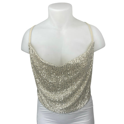 Forever 21 Silver Sequin Sleeveless Cowl Neck Cami Camisole Crop Tank Top Sz 1X
