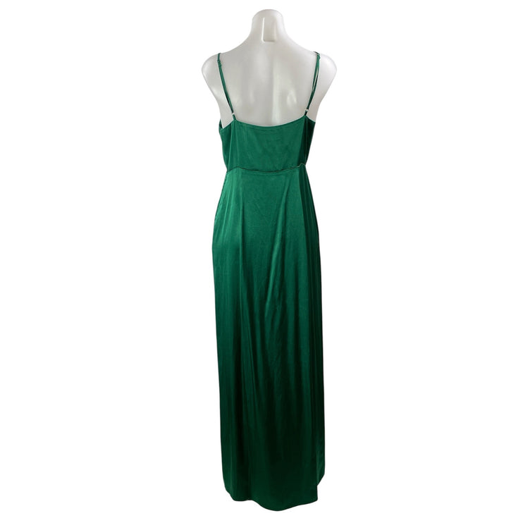 Privacy Please Green Sleeveless V Neck Front Slit Cami Maxi Slip Dress Size M