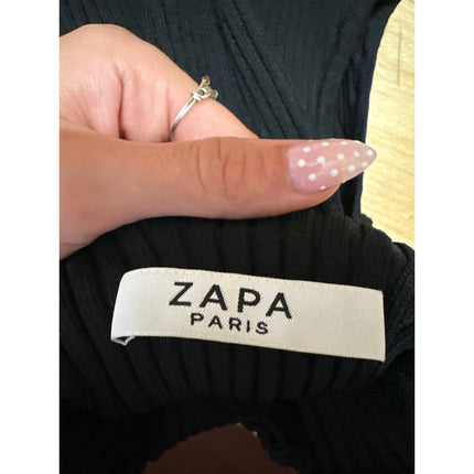 Zara Women's Black Rib Knit Short Cap Sleeve Turtlenneck Sweater Bodysuit Top 2