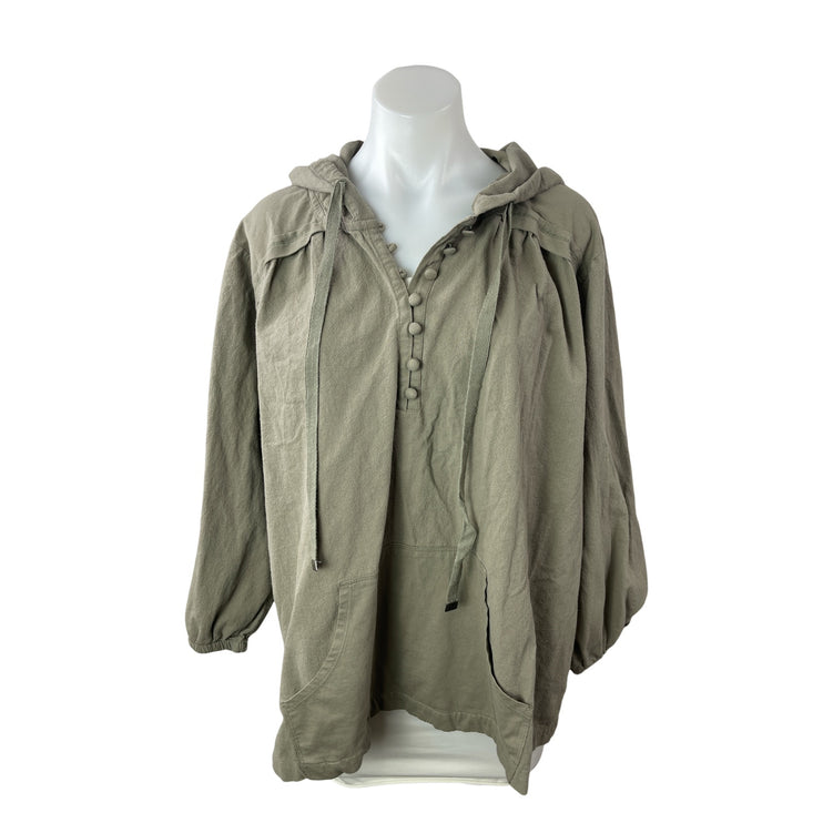 Soft Surroundings Women's Olive Green Hoodie Hooded Long Sleeve Shirt Top Size L