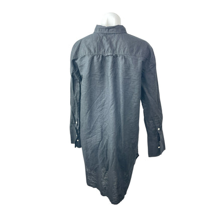 J.Crew Black Linen Long Sleeve Relaxed Button Down Mini Beach Shirt Dress Sz M