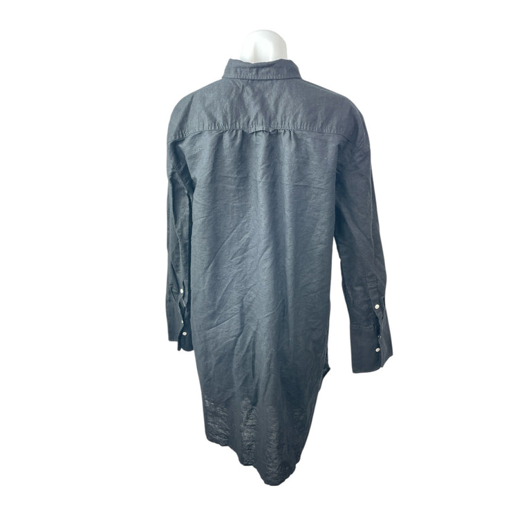 J.Crew Black Linen Long Sleeve Relaxed Button Down Mini Beach Shirt Dress Sz M