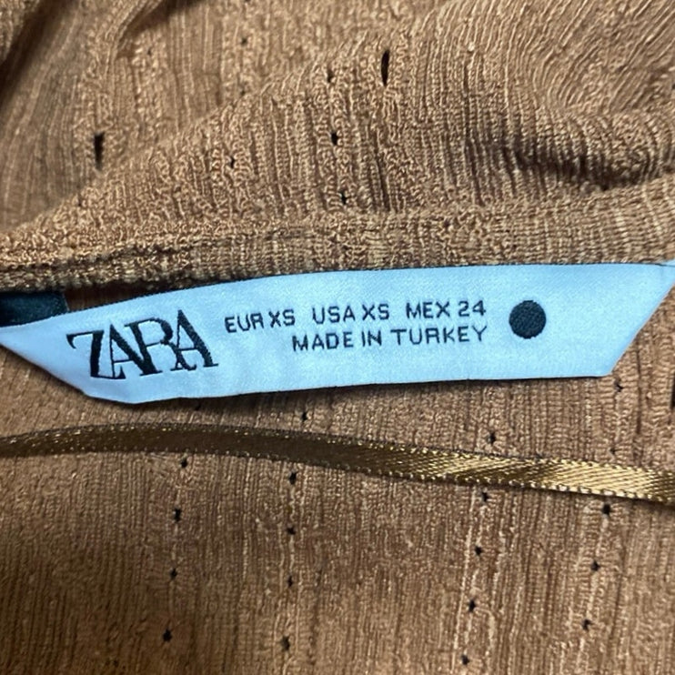 Zara Women's Brown Long Sleeve Knit Button Up Cardigan Sweater Top Size XS