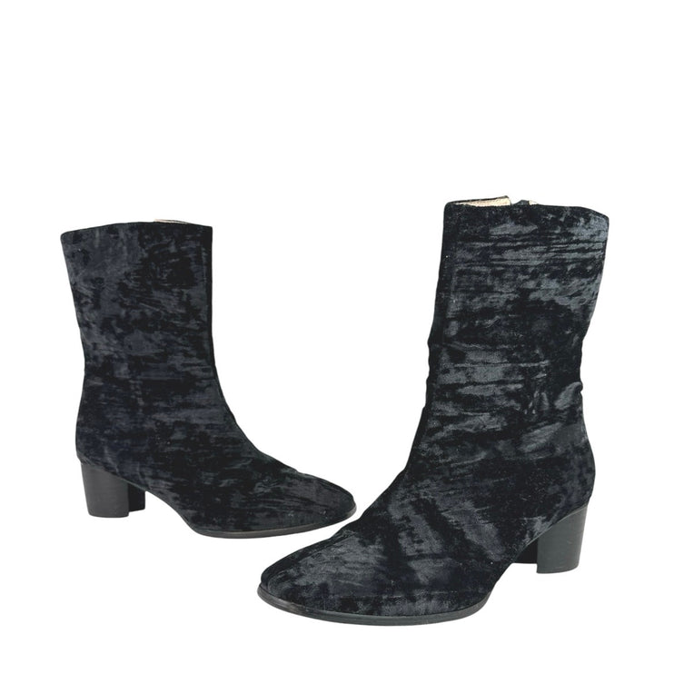 Internationally Blank Hype Black Crushed Velvet Velour Zip Heeled Boots Size 10