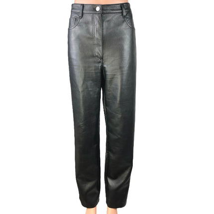 Aritzia Wilfred Women's Black Faux Vegan Leather High Waist Straight Pants Sz 10