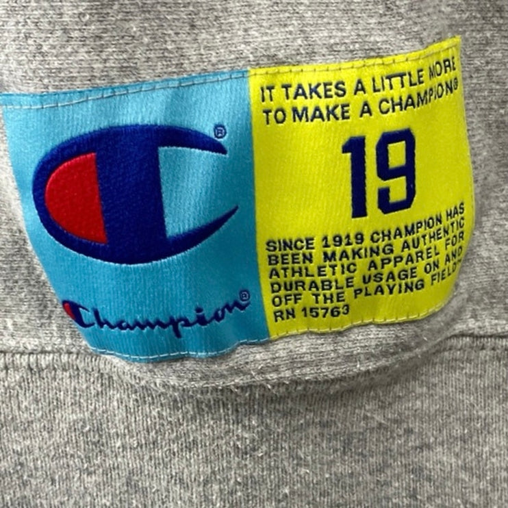 Champion Reverse Weave Gray Pink Logo Spellout Long Sleeve Sweatshirt Top Size L
