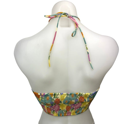 Zara Multicolor Floral Halter Tie Ruched Smocked Sleeveless Crop Top Size S