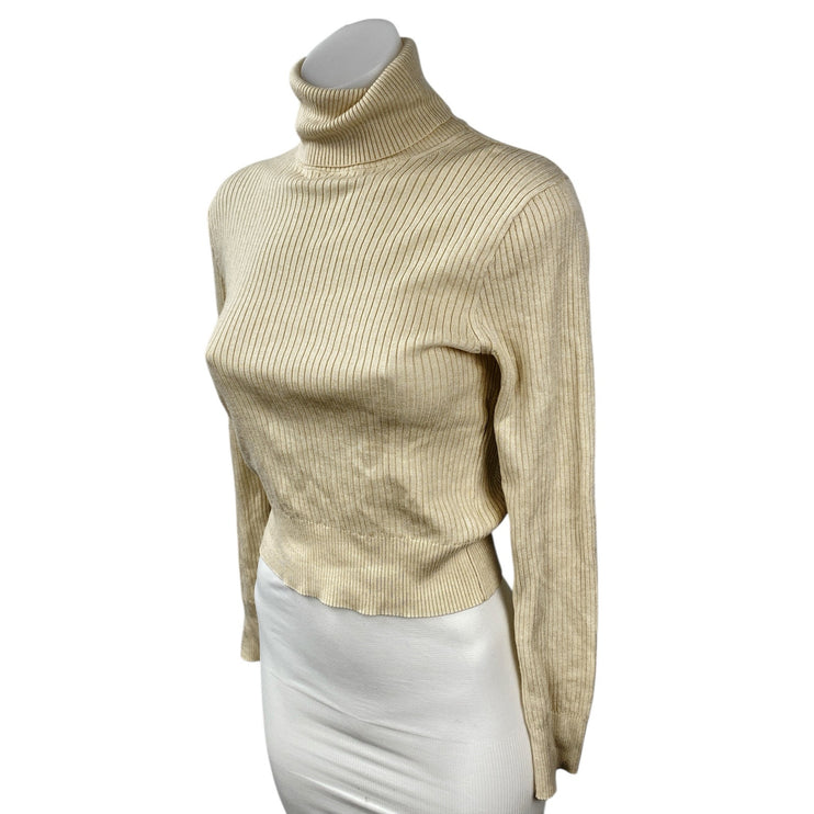 J.Crew Women's Cream Ribbed Knit Turtle Neck Long Sleeve Crop Sweater Top Sz S