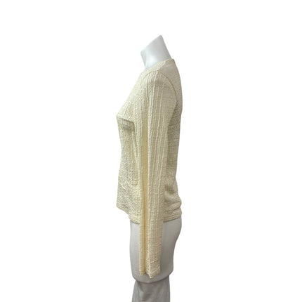 Vince Women's Yellow Cream Textured Long Sleeve Crew Neck Blouse Top Size M