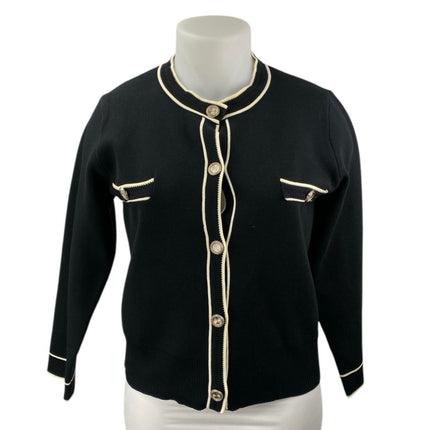 Knit Mix Women's Black White Long Sleeve Crew Button Up Cardigan Sweater Top XL