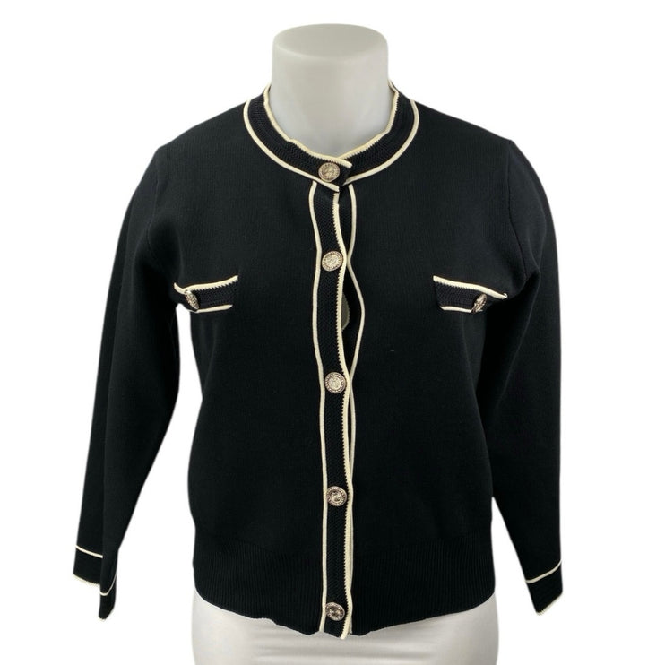 Knit Mix Women's Black White Long Sleeve Crew Button Up Cardigan Sweater Top XL