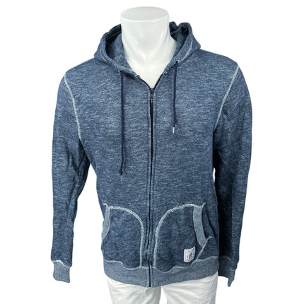 Flag & Anthem Men's Blue Knit Long Sleeve Zip Up Hooded Hoodie Sweatshirt Size L