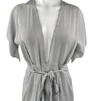 Skylar + Madison White Black Striped Short Sleeve Plunging Wide Leg Jumpsuit M