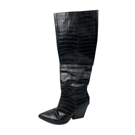 Dolce Vita Black Leather Crocodile Print Pointed Toe Knee High Cowboy Boots 9.5