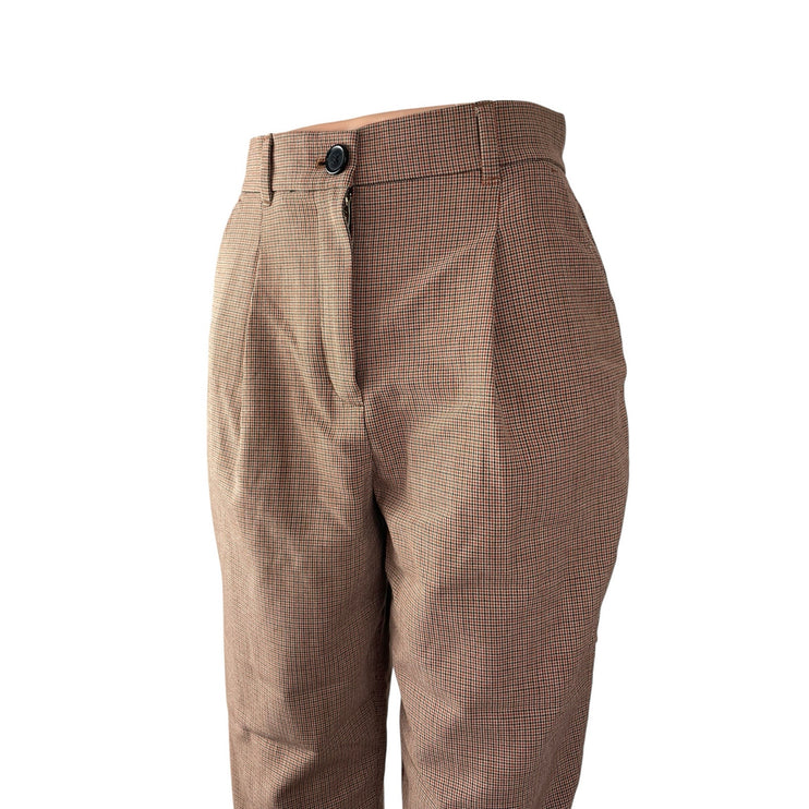 Little Moon Women's Check Plaid Pleated High Rise Tapered Trousers Dress Pants 2