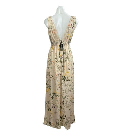 NEW Olivaceous Floral V Neck Smocked Sleeveless Maxi Tank Flare A-Line Dress S