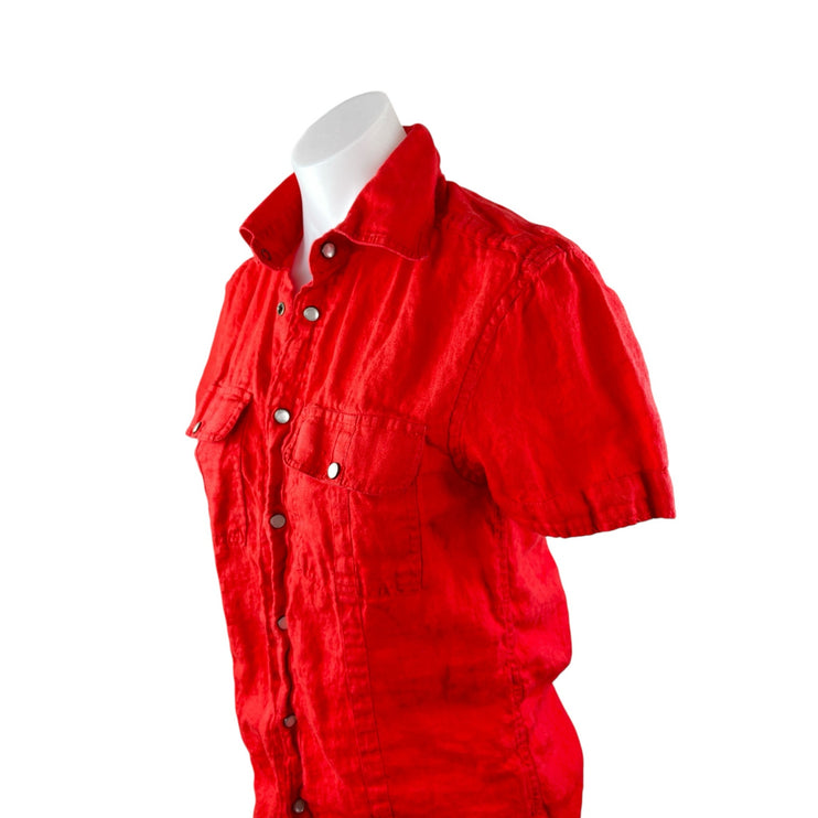 Armani Exchange Red 100% Linen Short Sleeve Pocket Button Down Shirt Top Sz XS