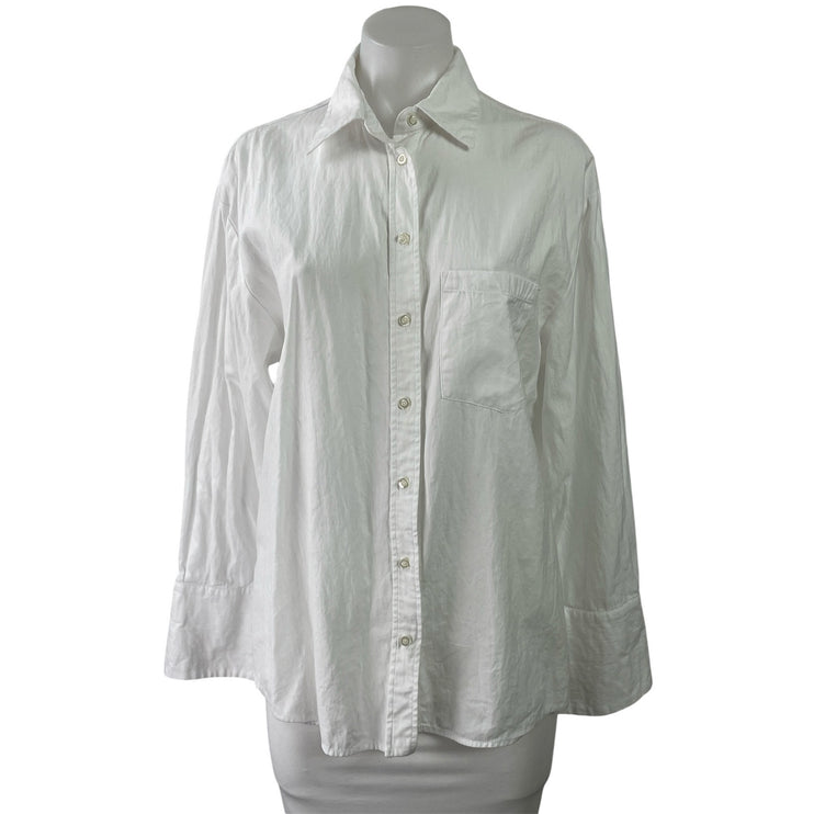 MNG Mango Women's White Long Sleeve Collared Oversixed Button Down Shirt Top 6