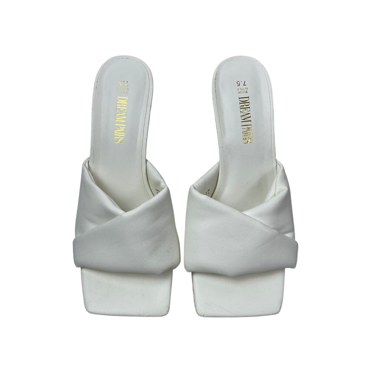 Dream Pairs Women's White Square Toe Leather Stiletto Heels Sandals Size 7.5