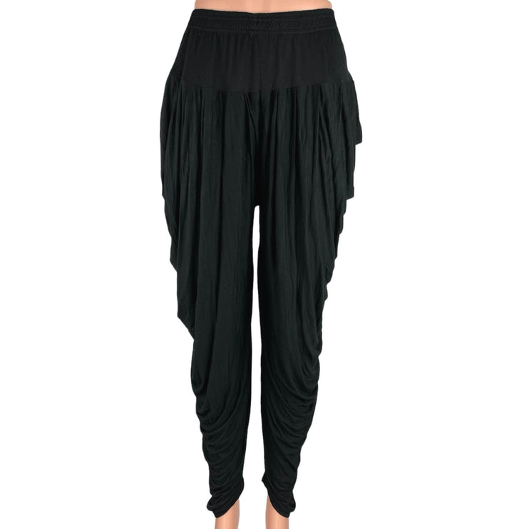 Lea Women's Black High Rise Elastic Waist Relaxed Ankle Pleated Harem Pants S/M