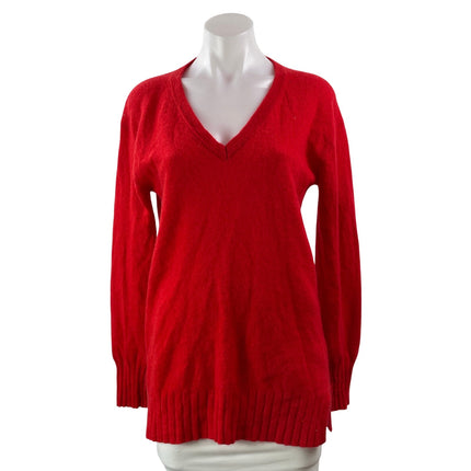 Anthropologie 100% Cashmere Red Long Sleeves V-neck Pullover Sweater Top Size S