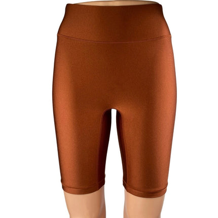 All Access Brown Rust Metallic Shiny High Rise Yoga Athletic Biker Shorts Sz XS