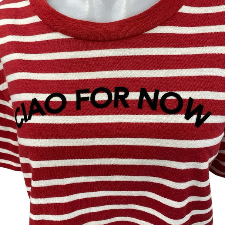 Madewell Ciao For Now Red Striped Short Sleeve Crew Neck Crop Tee T-Shirt Top S