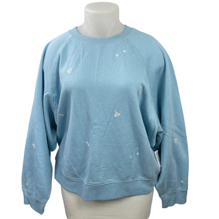 NEW Old Navy So Comfy Blue Embroidered Floral Long Sleeve Sweater Sweatshirt XXL