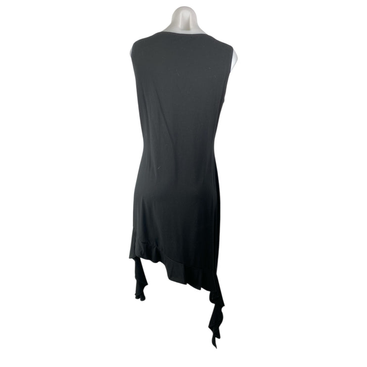 Missguided Womens Black Sleeveless Asymmetric Ruffle Hem Midi Tank Shift Dress 6