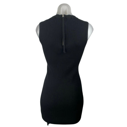 AllSaints Women's Black Rib Knit Sleeveless Square Neck Mini Bodycon Dress Sz L