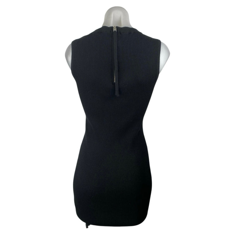 AllSaints Women's Black Rib Knit Sleeveless Square Neck Mini Bodycon Dress Sz L