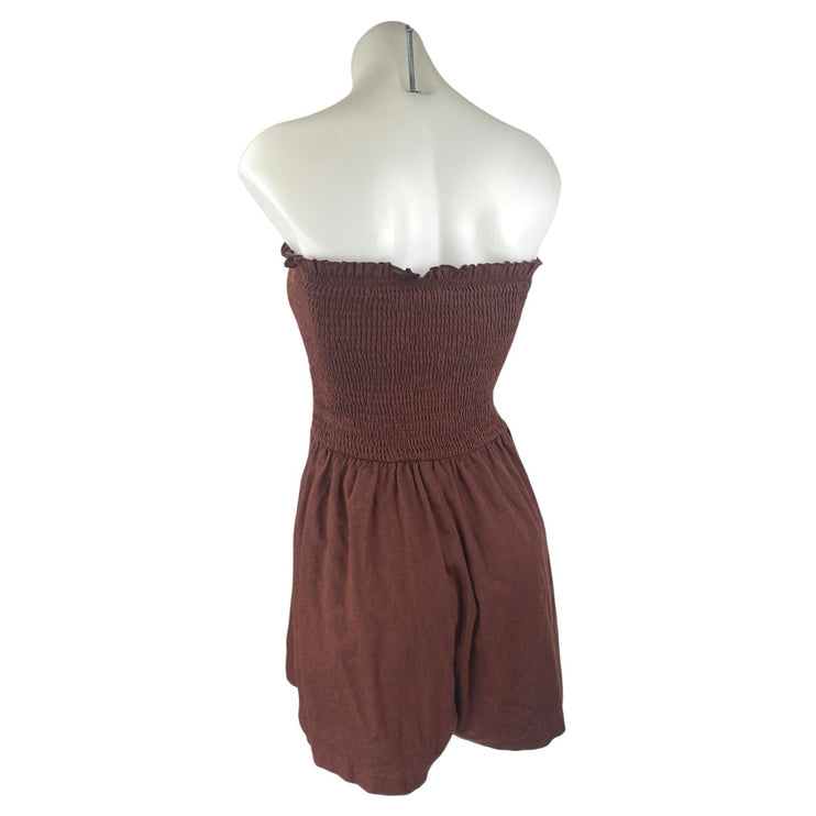 Princess Polly Brown Strapless Sleeveless Smocked Bandeau Tube Romper Shorts 6