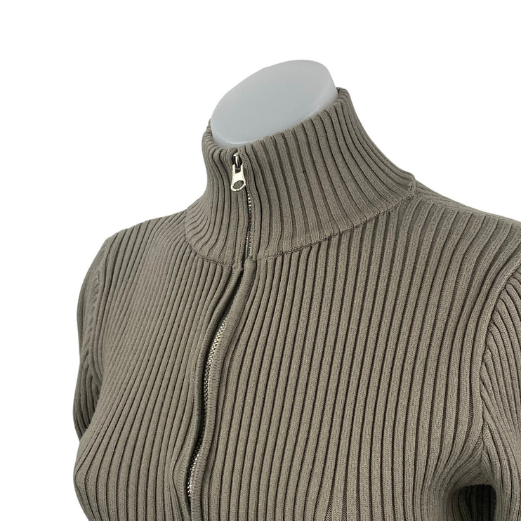 Edikted Olive Green Turtleneck Ribbed Knit Long Sleeve Zip Up Crop Sweater Sz M