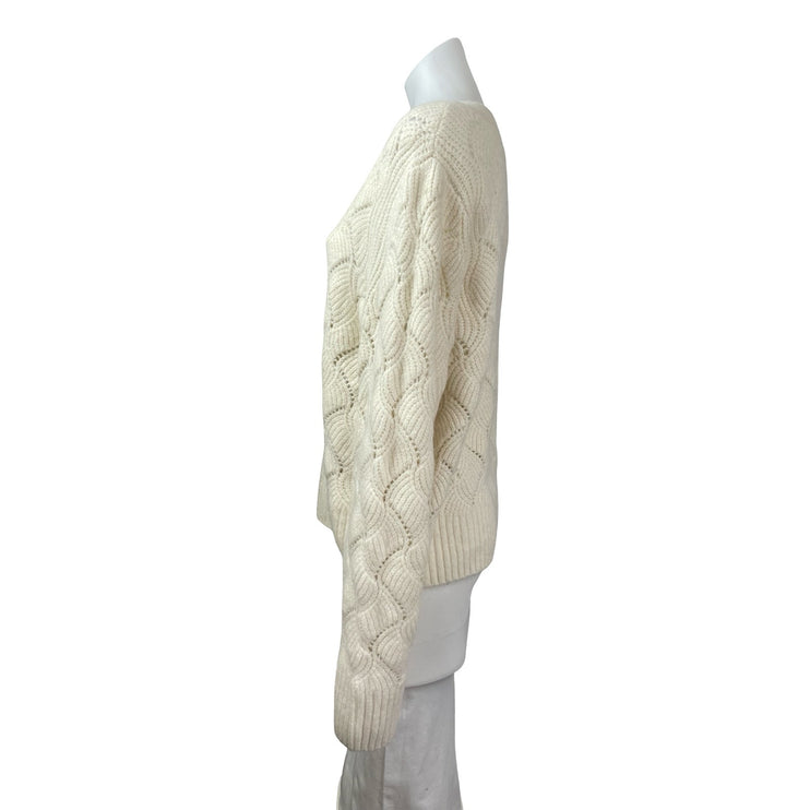 Gap Women's Cream Wool Open Knit Long Sleeve V Neck Loose Sweater Top Size L