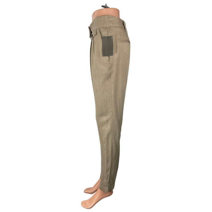 NEW Zara Women's Khaki Pleated High Rise Slim Tapered Trousers Dress Pants Sz S
