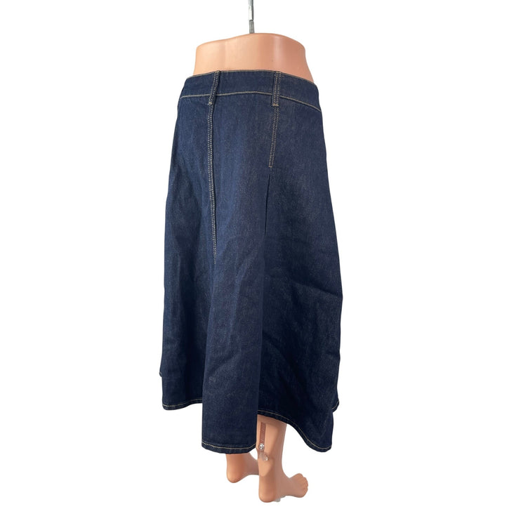 Urban Revivo Women's Blue High Rise Pleated Midi Flare A-Line Denim Skirt Sz XL