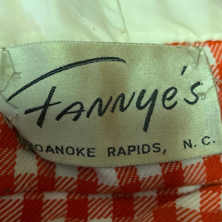 Vintage Fannye's Orange Gingham Check Double Breasted Trench Coat Jacket Size 14